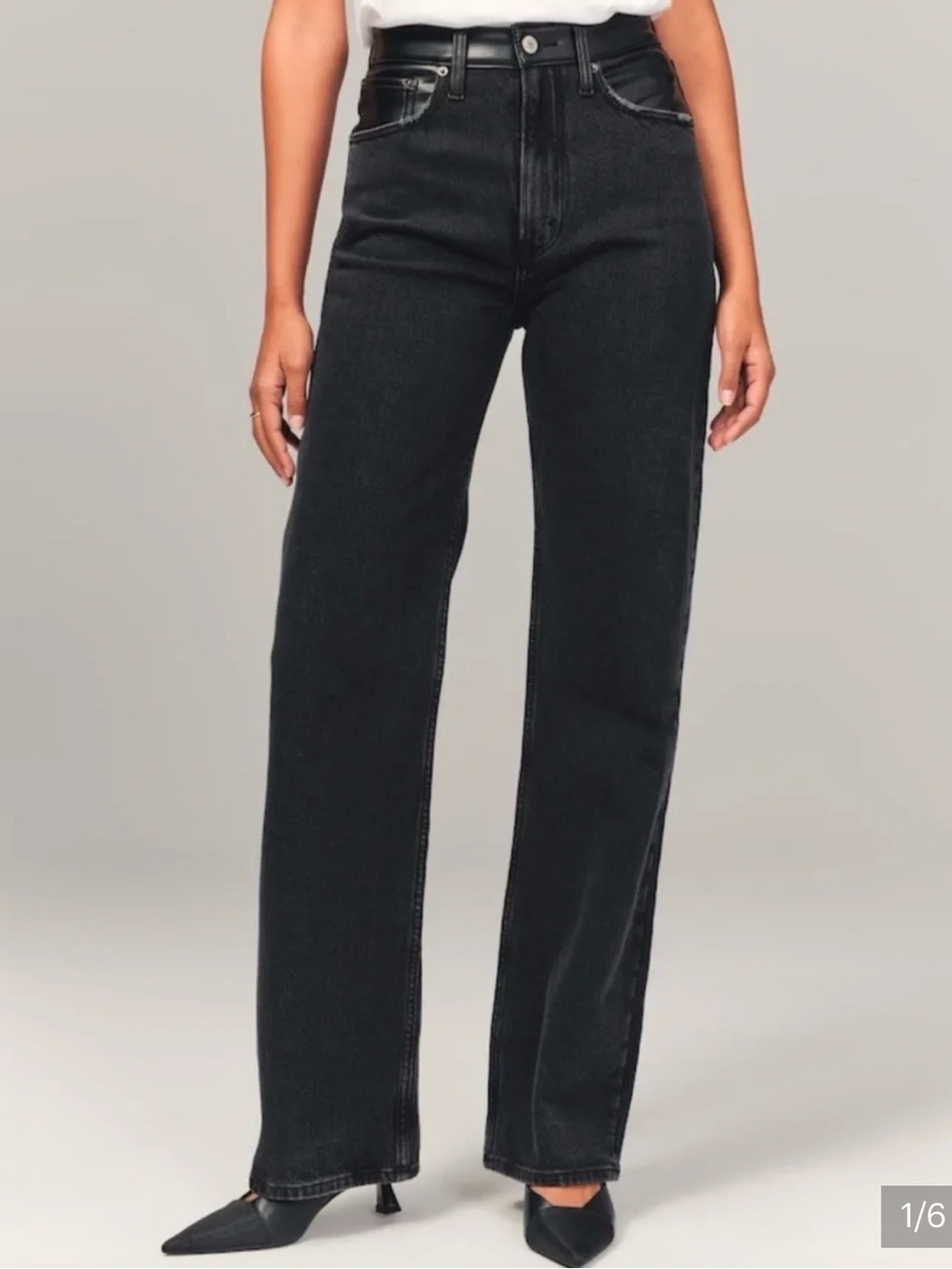 ABERCROMBIE & FITCH High-Rise Straight-Leg Faux Leather Back Jeans